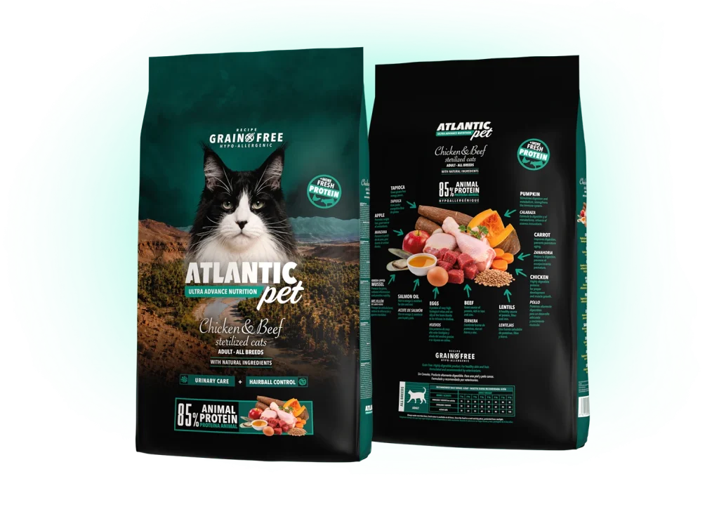 Comida de gatos de Atlantic Pet, Sterilised Chicken Beef