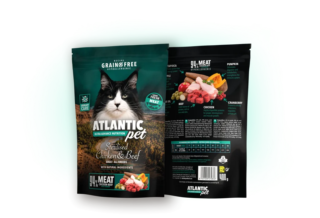 comida húmeda para gatos de Atlantic Pet, Sterilised chicken & beef